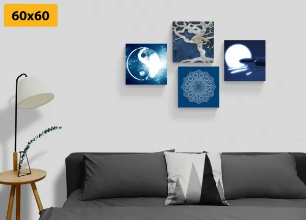 Set obrazov Feng Shui v modrom prevedení
