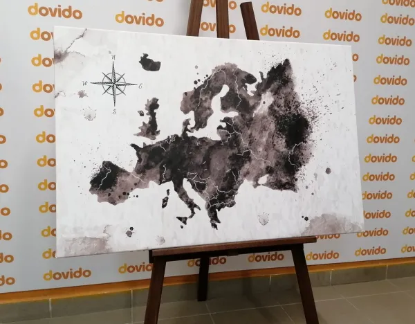Obraz retro mapa Európy v čiernobielom prevedení
