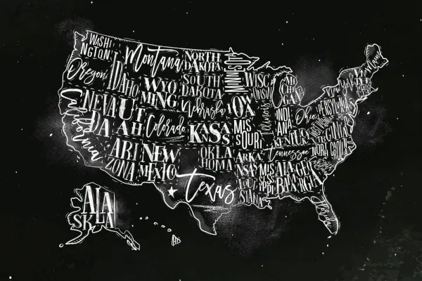 Obraz na korku náučná mapa USA s jednotlivými štátmi