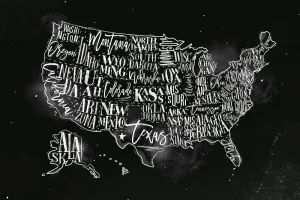 Obraz na korku náučná mapa USA s jednotlivými štátmi