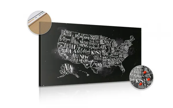 Obraz na korku náučná mapa USA s jednotlivými štátmi
