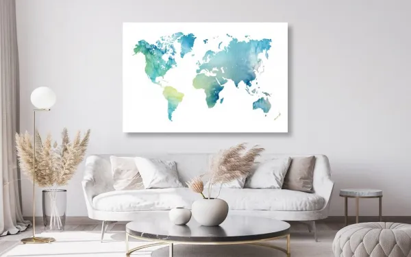 Obraz na korku mapa sveta v akvarelovom prevedení