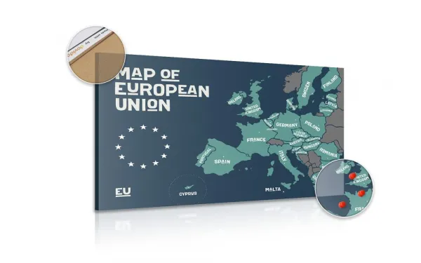 Obraz na korku náučná mapa s názvami krajín európskej únie