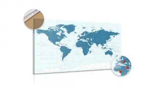 Obraz na korku politická mapa sveta v modrej farbe