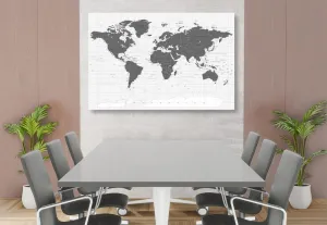 Obraz na korku politická mapa sveta v čiernobielom prevedení