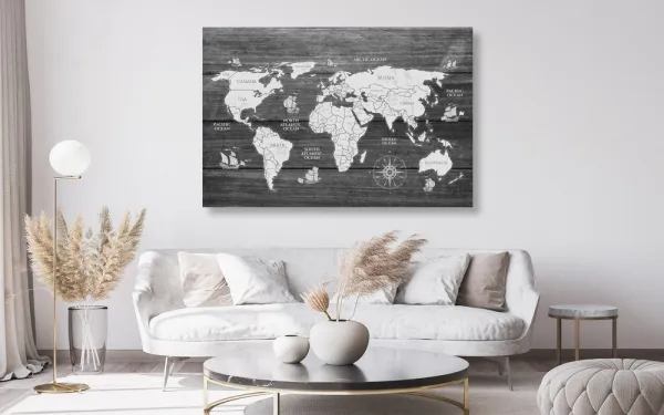 Obraz čiernobiela mapa na dreve