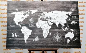 Obraz čiernobiela mapa na dreve