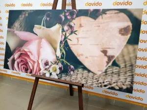 Obraz ruža a srdiečko vo vintage prevedení