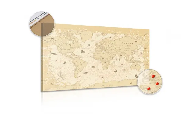 Obraz na korku mapa v béžovom prevedení