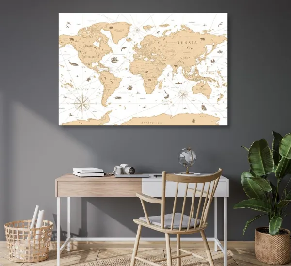 Obraz na korku  béžová mapa