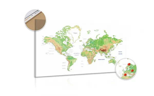 Obraz na korku klasická mapa sveta s bielym pozadím