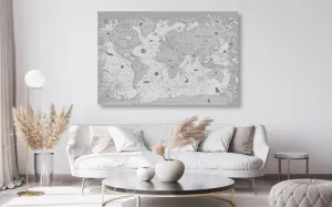 Obraz na korku mapa v čiernobielom prevedení