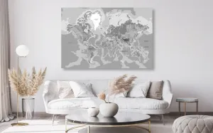 Obraz na korku klasická mapa sveta v čiernobielom prevedení