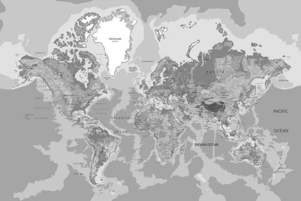 Obraz klasická mapa sveta v čiernobielom prevedení
