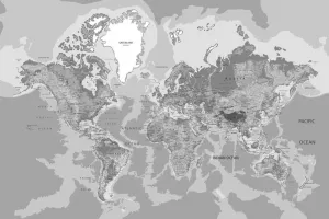 Obraz klasická mapa sveta v čiernobielom prevedení