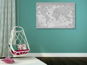Obraz na korku mapa v čiernobielom prevedení