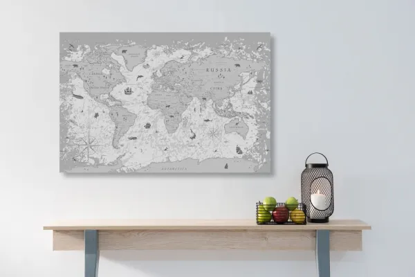 Obraz mapa v čiernobielom prevedení