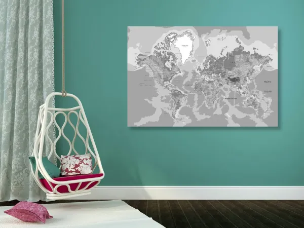 Obraz klasická mapa sveta v čiernobielom prevedení