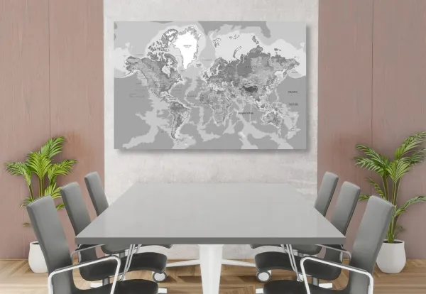 Obraz klasická mapa sveta v čiernobielom prevedení
