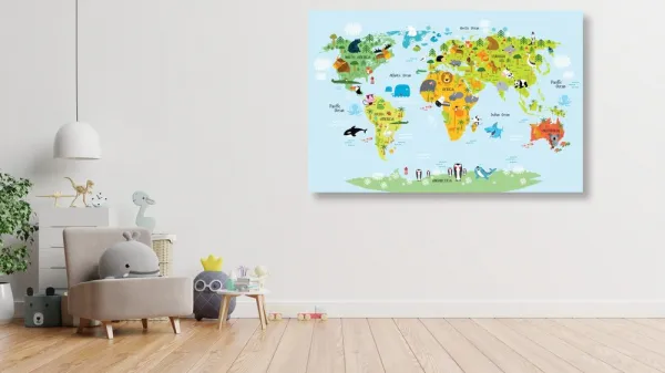 Obraz detská mapa sveta so zvieratkami