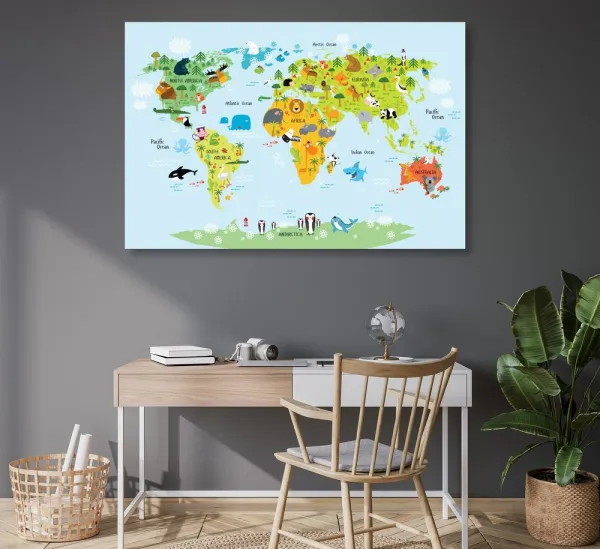 Obraz detská mapa sveta so zvieratkami