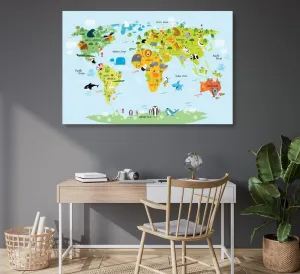 Obraz detská mapa sveta so zvieratkami