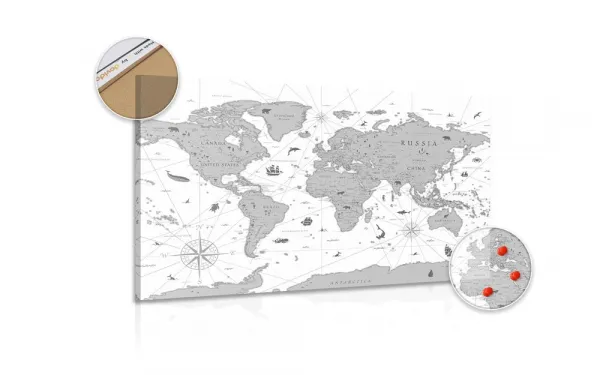 Obraz na korku čiernobiela mapa