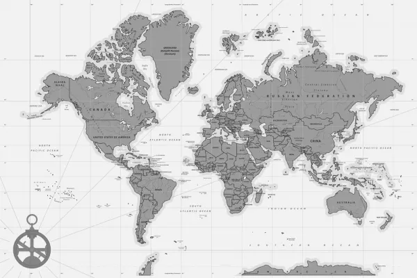 Obraz na korku  štýlová mapa s kompasom v čiernobielom prevedení