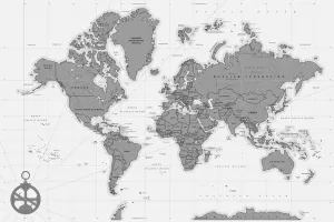 Obraz na korku  štýlová mapa s kompasom v čiernobielom prevedení