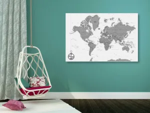 Obraz na korku  štýlová mapa s kompasom v čiernobielom prevedení