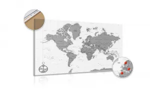 Obraz na korku  štýlová mapa s kompasom v čiernobielom prevedení