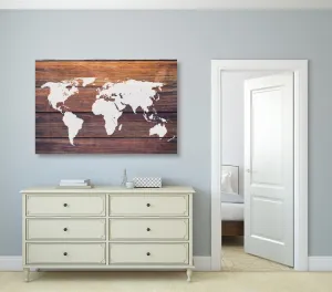 Obraz mapa sveta s dreveným pozadím