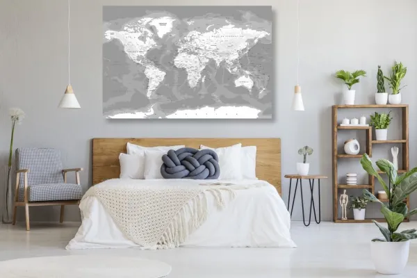 Obraz na korku štýlová čiernobiela mapa sveta