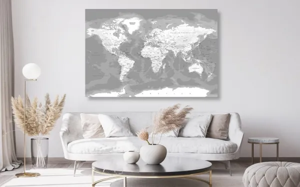 Obraz na korku štýlová čiernobiela mapa sveta