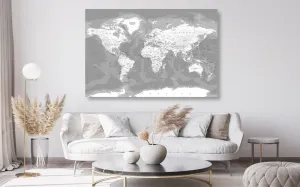 Obraz na korku štýlová čiernobiela mapa sveta