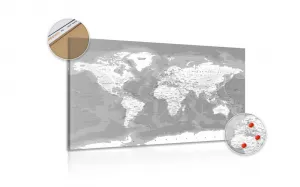 Obraz na korku štýlová čiernobiela mapa sveta