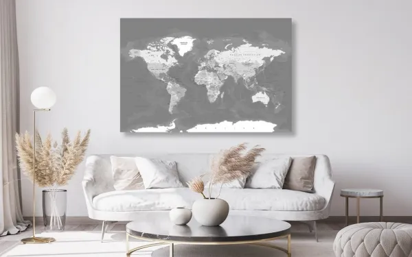 Obraz štýlová vintage čiernobiela mapa sveta