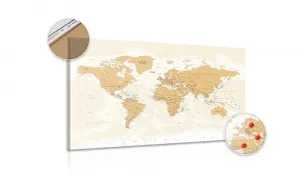 Obraz na korku mapa sveta s vintage nádychom