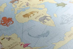Obraz mapa sveta so zvieratami