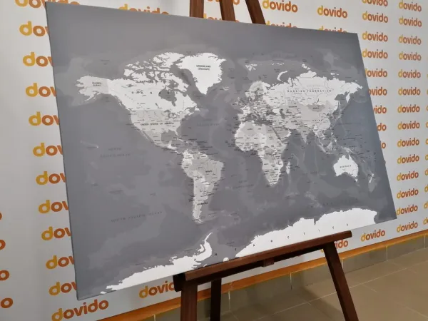 Obraz štýlová vintage čiernobiela mapa sveta