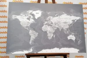 Obraz štýlová vintage čiernobiela mapa sveta
