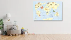 Obraz na korku mapa sveta so zvieratami