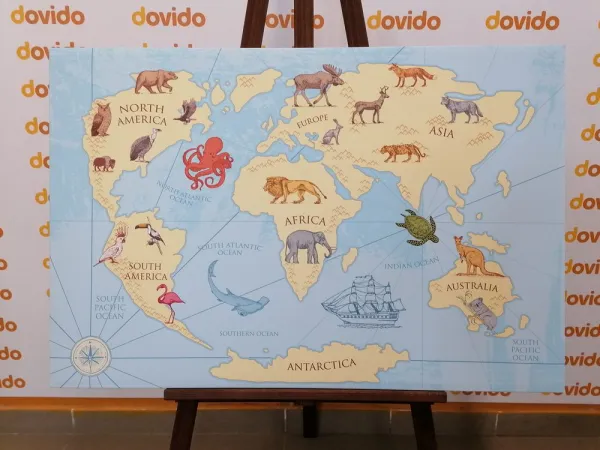 Obraz mapa sveta so zvieratami