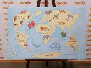 Obraz mapa sveta so zvieratami