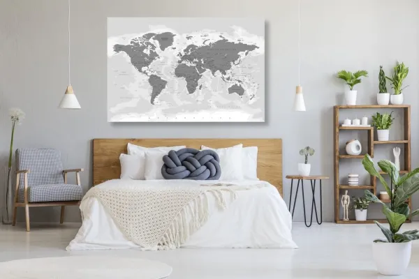 Obraz na korku mapa sveta s čiernobielym nádychom