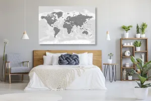 Obraz na korku mapa sveta s čiernobielym nádychom
