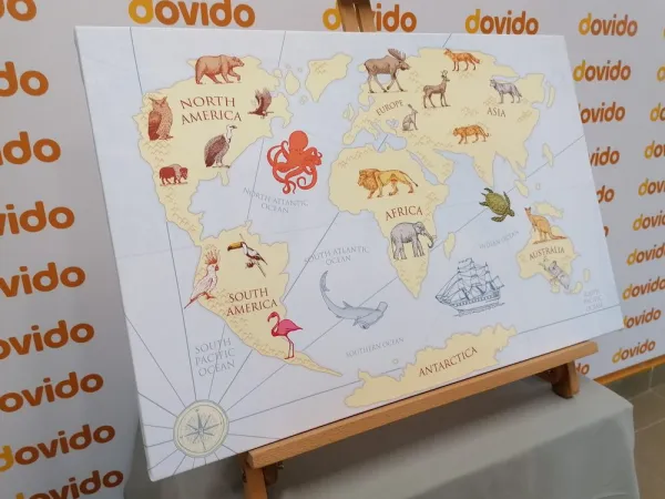 Obraz mapa sveta so zvieratami
