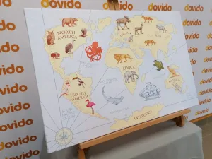 Obraz mapa sveta so zvieratami
