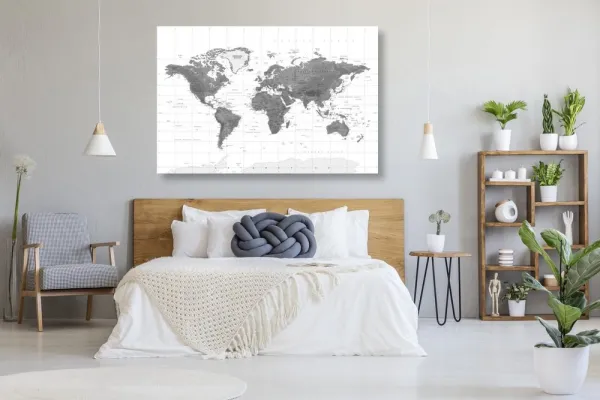 Obraz nádherná mapa sveta v čiernobielom prevedení