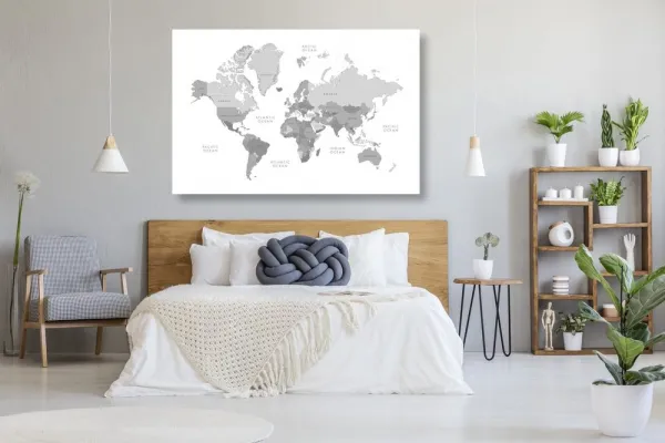 Obraz čiernobiela mapa sveta vo vintage vzhľade